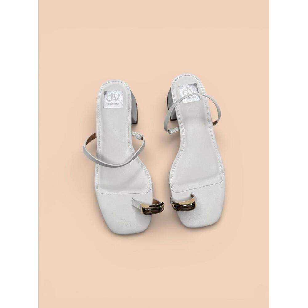 DV Dolce Vita Nillie White Heeled Sandals Women’s Size 7 Gold Accent